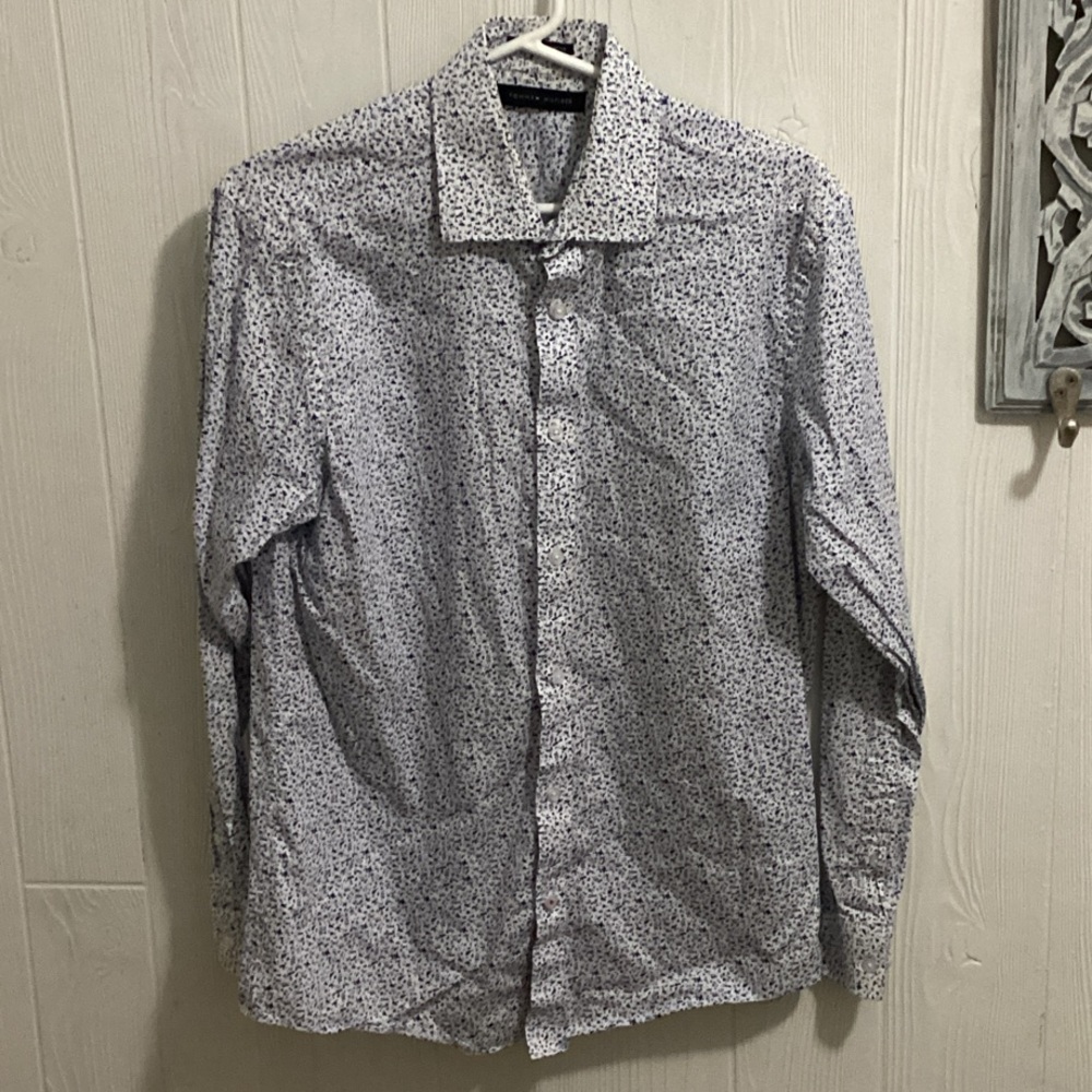 Tommy Hilfiger White and Blue Patterned Shirt